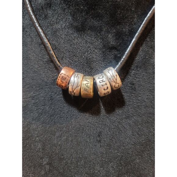 Women's Leather Necklace With Engraved Beads And Lobster Clasp Lock Jewelry - Picture 2 of 4